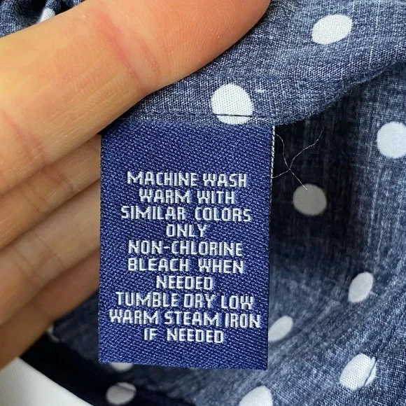 Chaps Blue and White Tie Front Blouse with Mandarin Collar - Picture 6 of 6